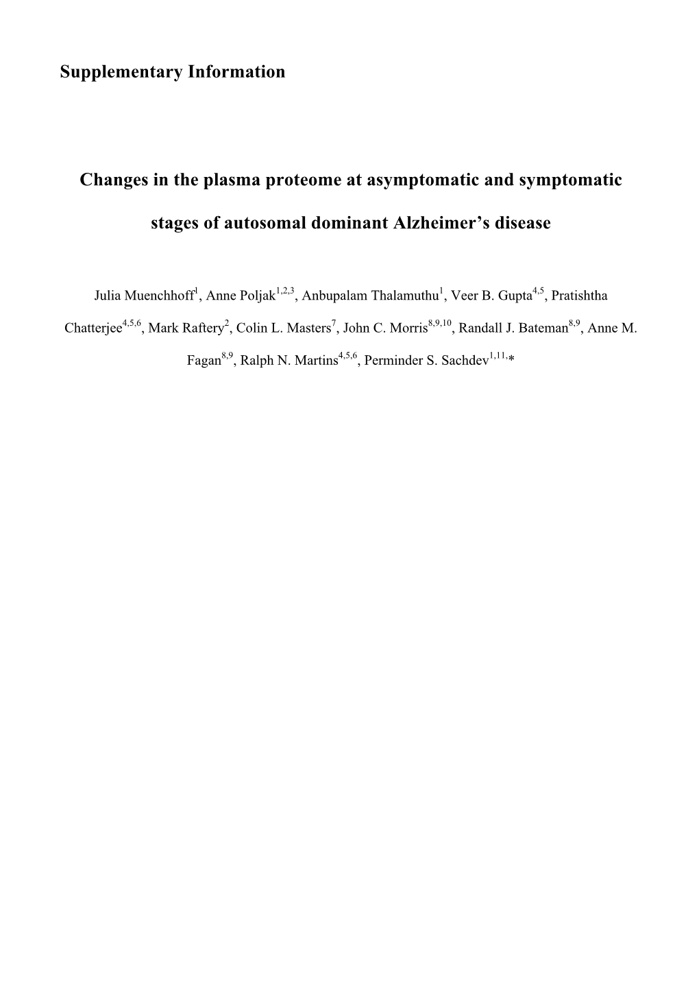 Supplementary Information Changes in the Plasma Proteome At