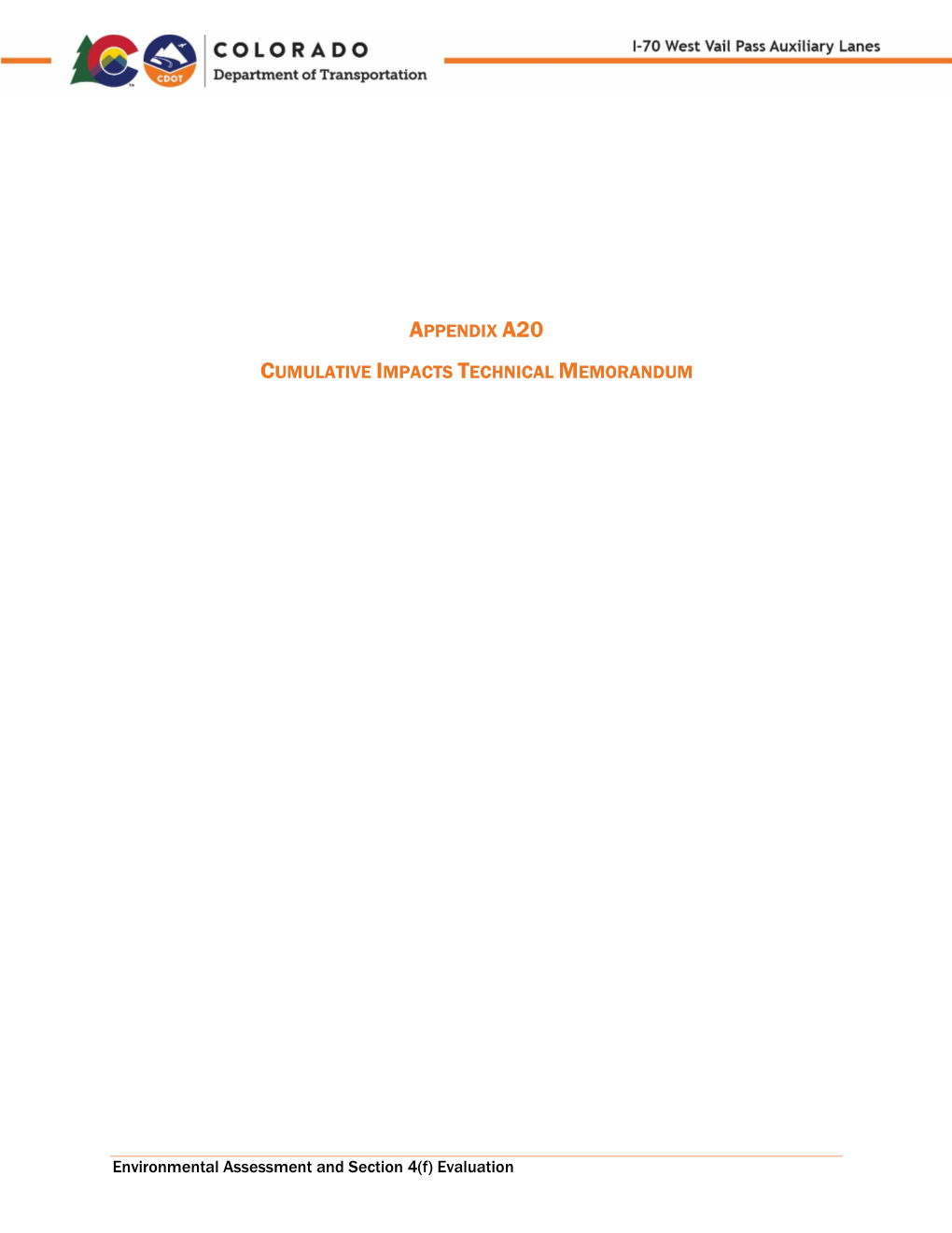 APPENDIX A20 CUMULATIVE IMPACTS TECHNICAL MEMORANDUM April 2020 by David Evans and Associates