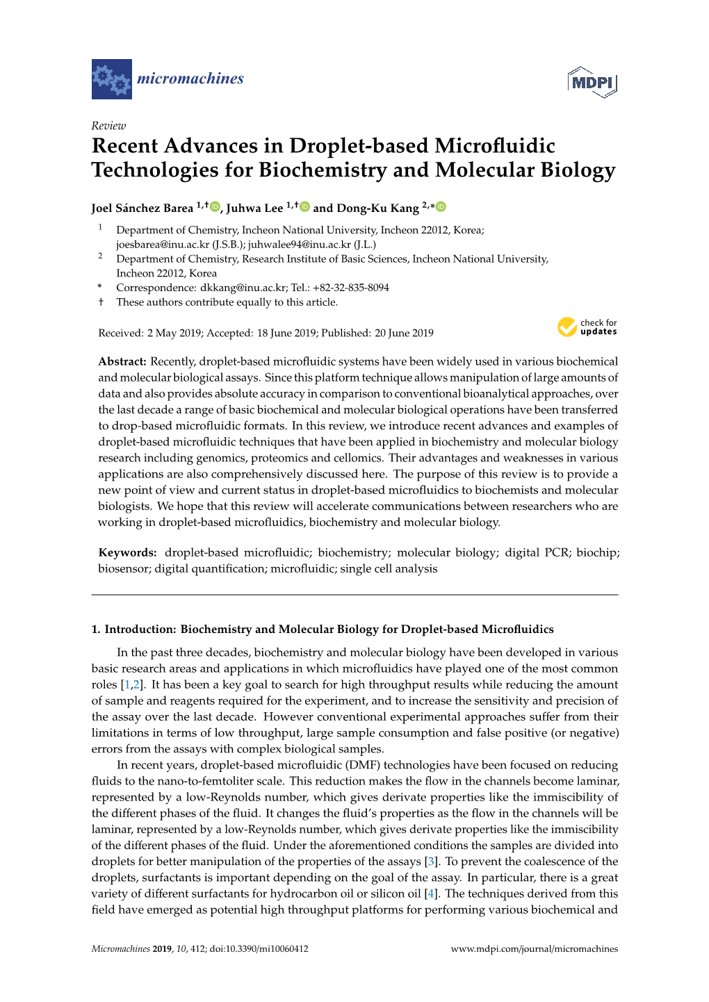 Recent Advances in Droplet-Based Microfluidic Technologies