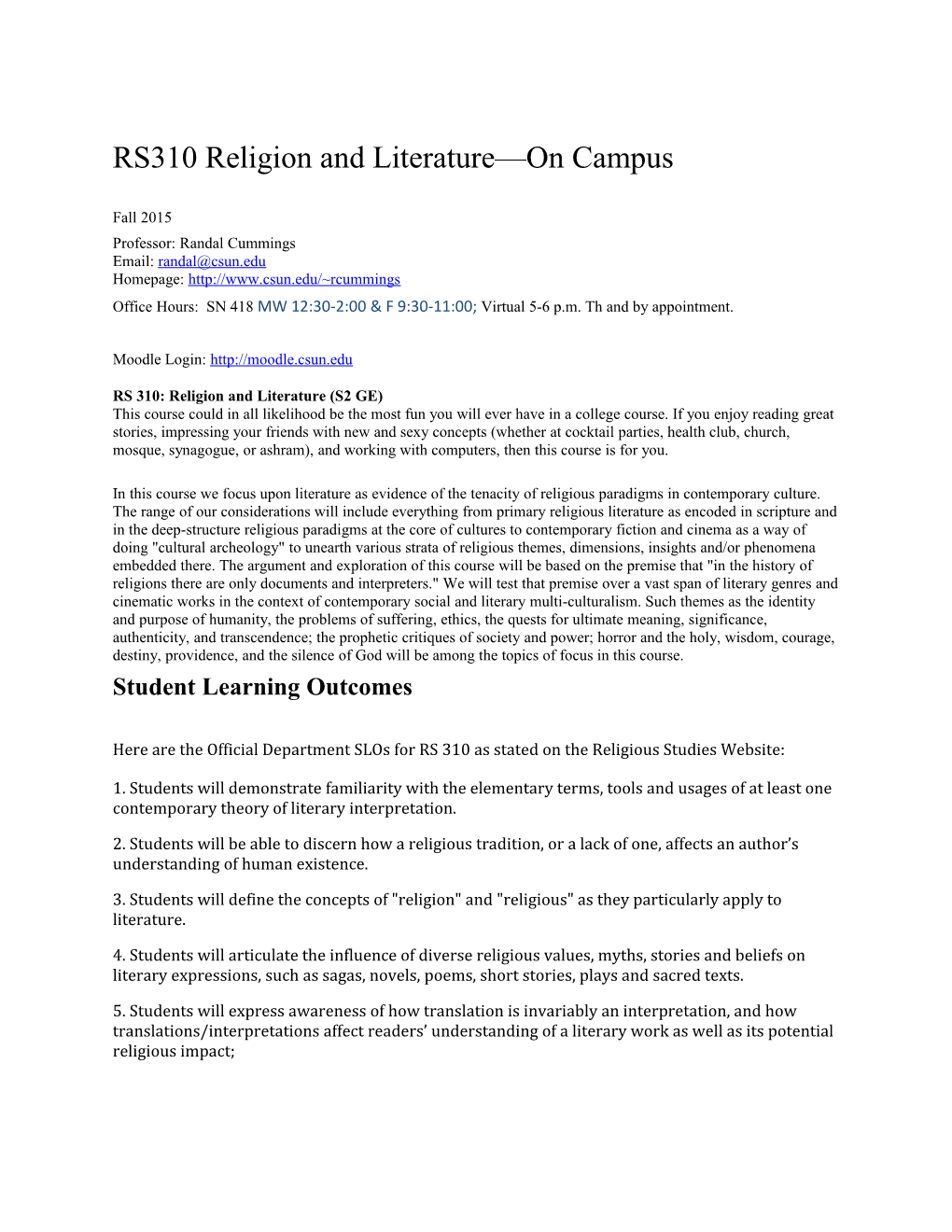 RS310 Religion and Literature on Campus