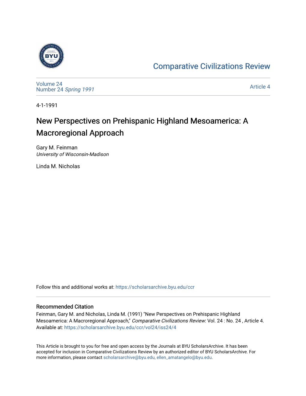 New Perspectives on Prehispanic Highland Mesoamerica: a Macroregional Approach