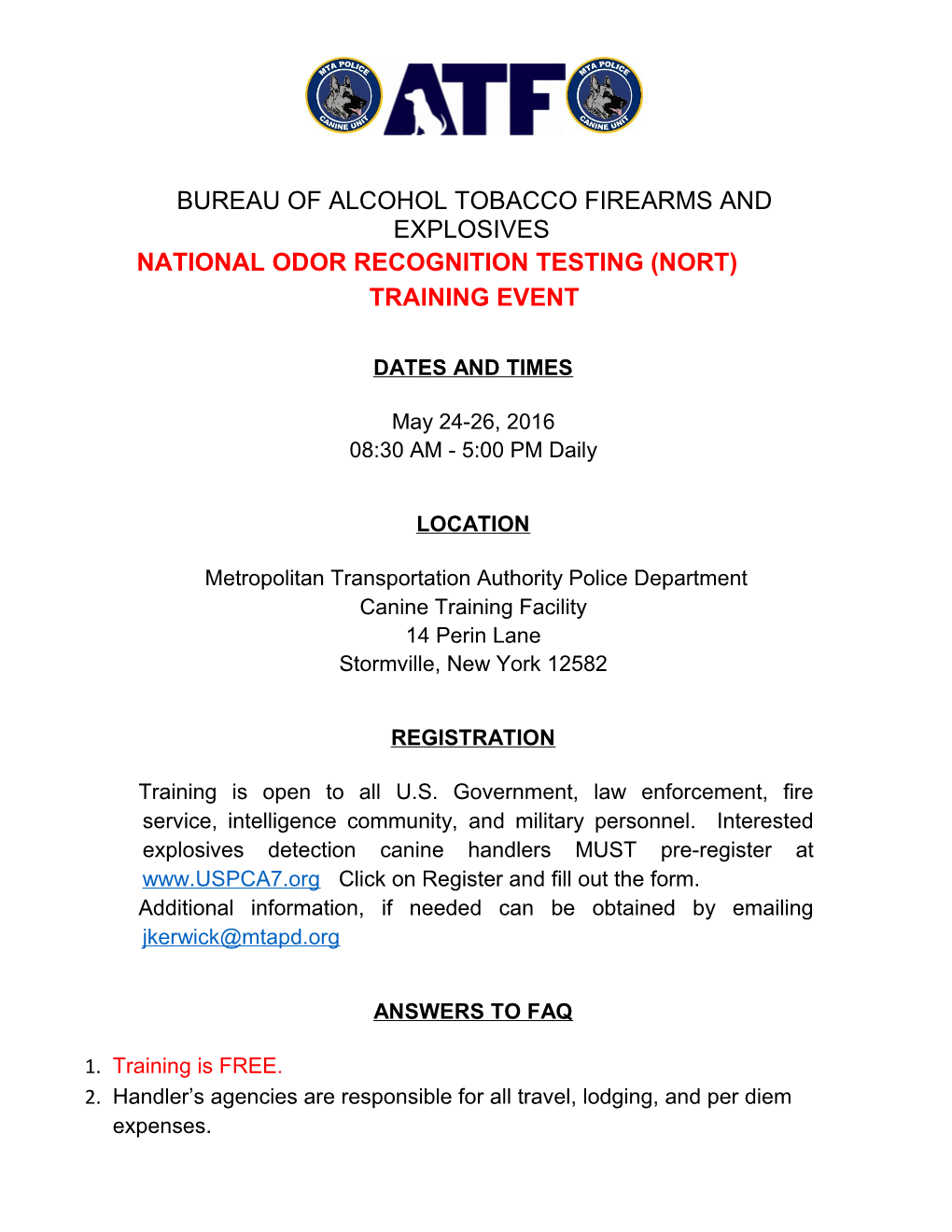 NORT 2016 - 08 Training Announcement