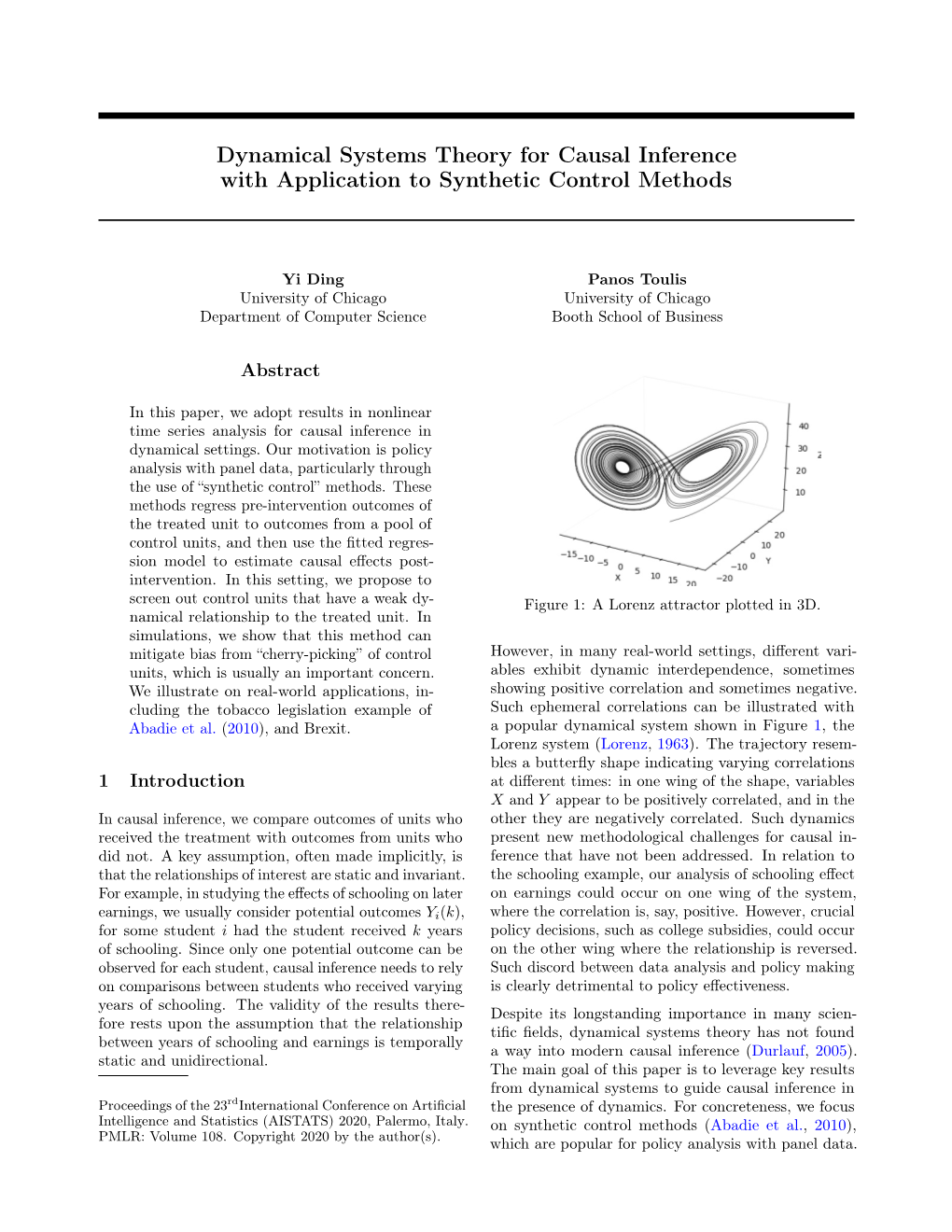 Dynamical Systems Theory for Causal Inference with Application to Synthetic Control Methods