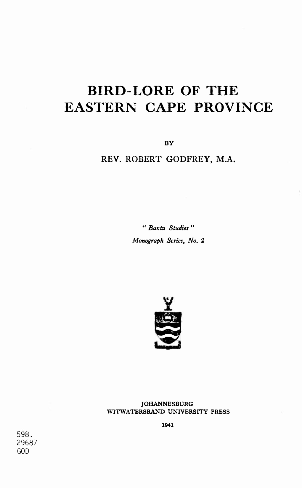 Bird-Lore of the Eastern Cape Province