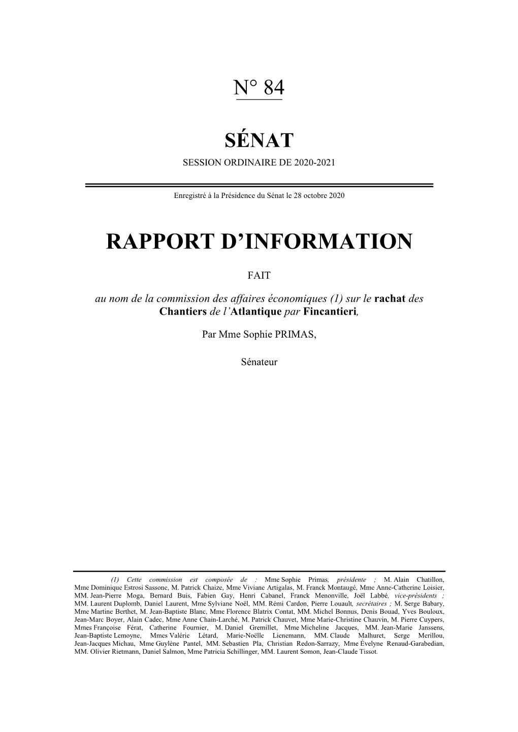 Rapport D'information Fait Au Nom Des Affaires Économiques Sur