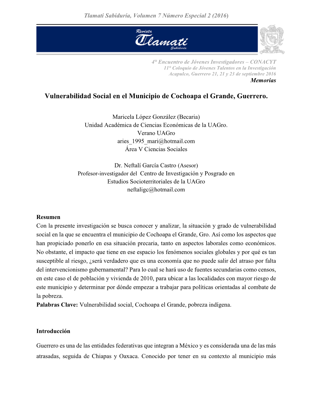 Vulnerabilidad Social En El Municipio De Cochoapa El Grande, Guerrero