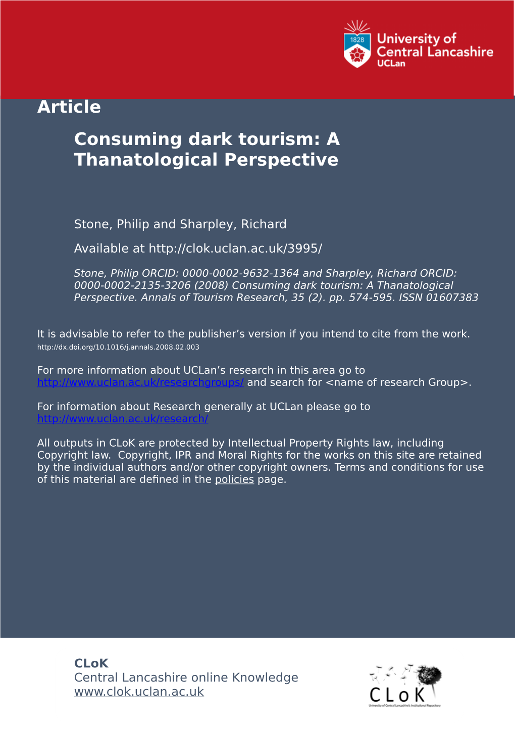 Consuming Dark Tourism: a Thanatological Perspective