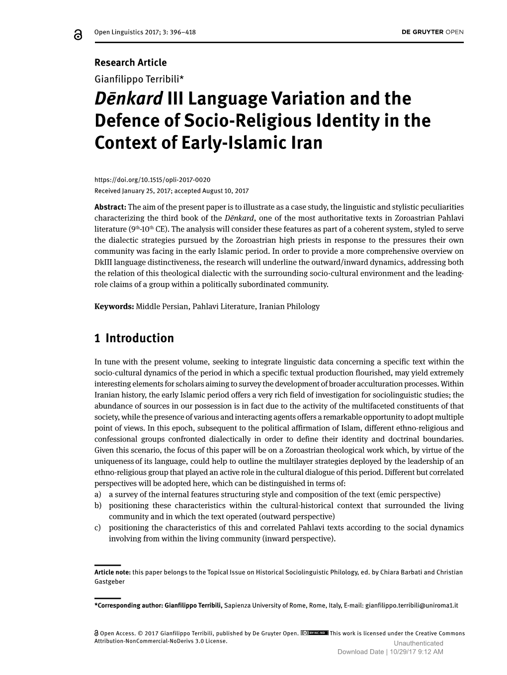 Dēnkard III Language Variation and the Defence of Socio-Religious Identity in the Context of Early-Islamic Iran