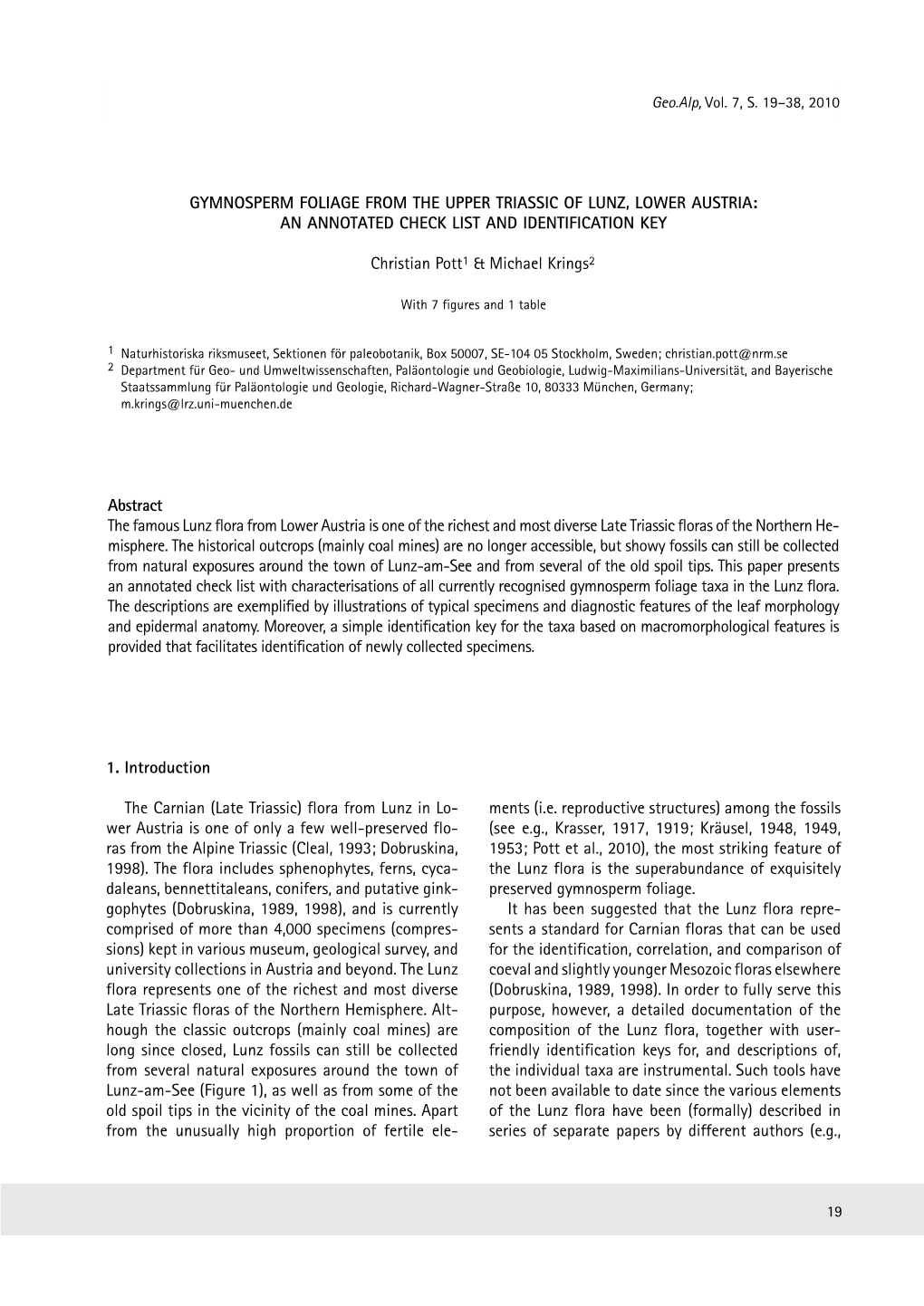 Gymnosperm Foliage from the Upper Triassic of Lunz, Lower Austria: an Annotated Check List and Identification Key