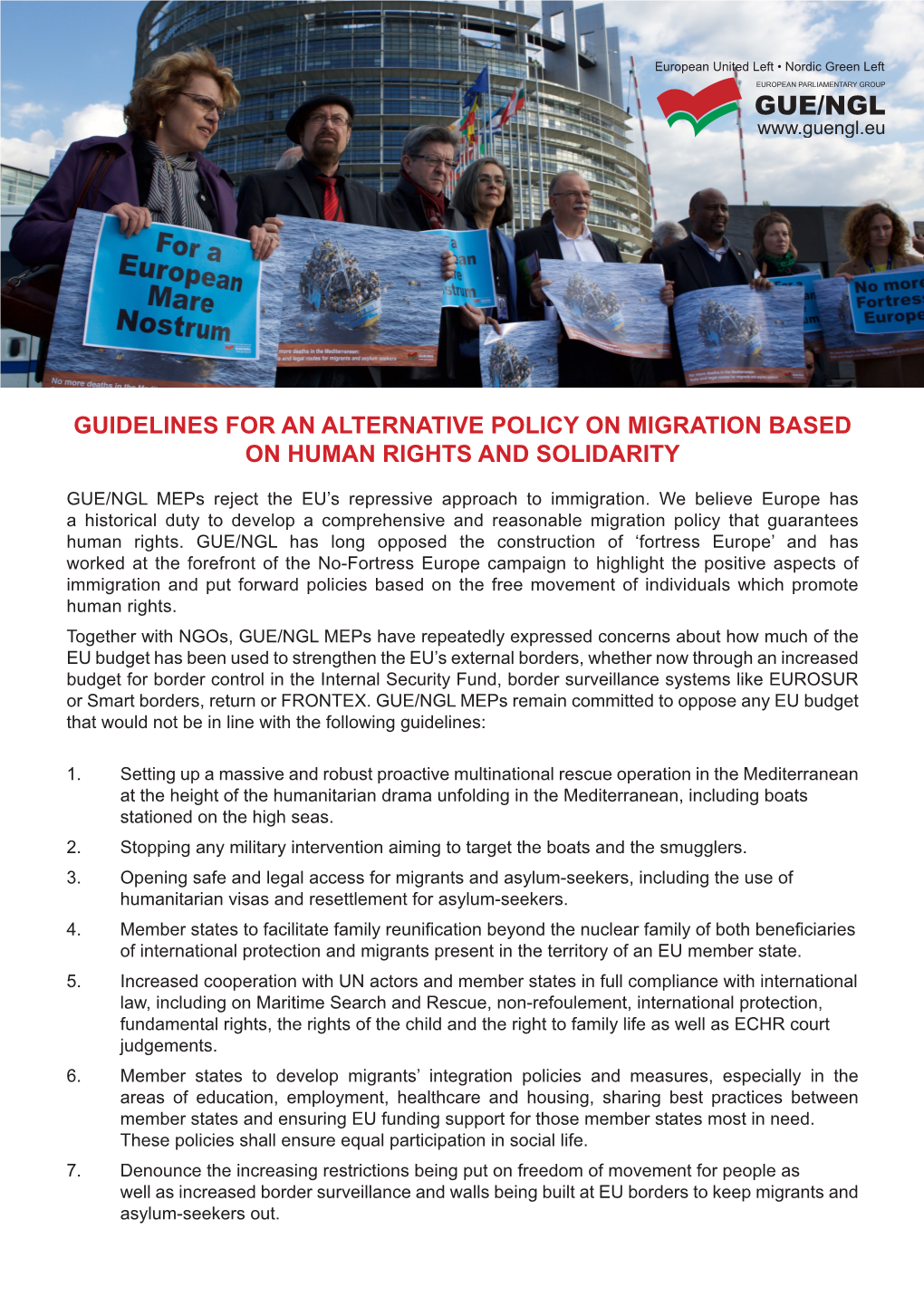 Guidelines for an Alternative Policy on Migration Based on Human Rights and Solidarity