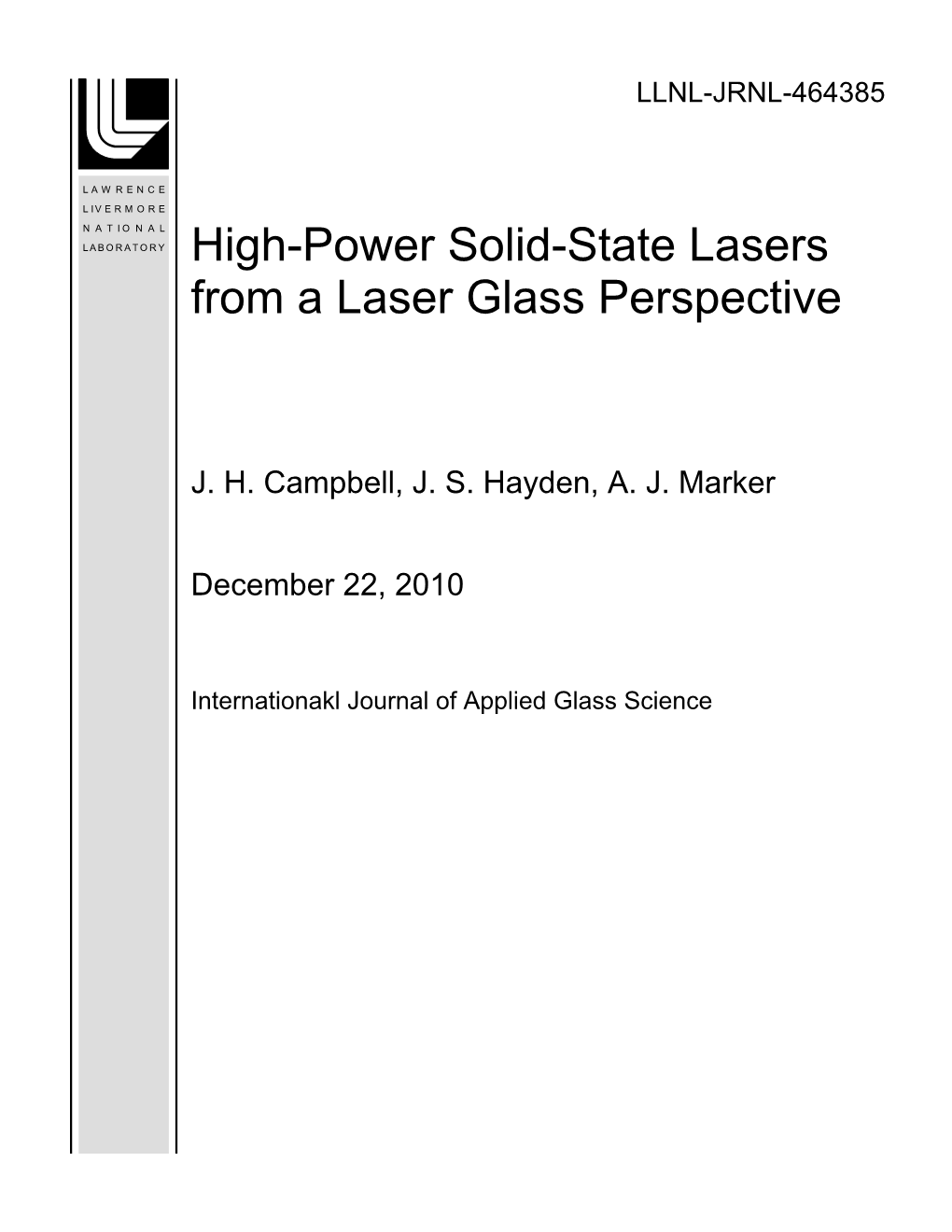 High-Power Solid-State Lasers from a Laser Glass Perspective