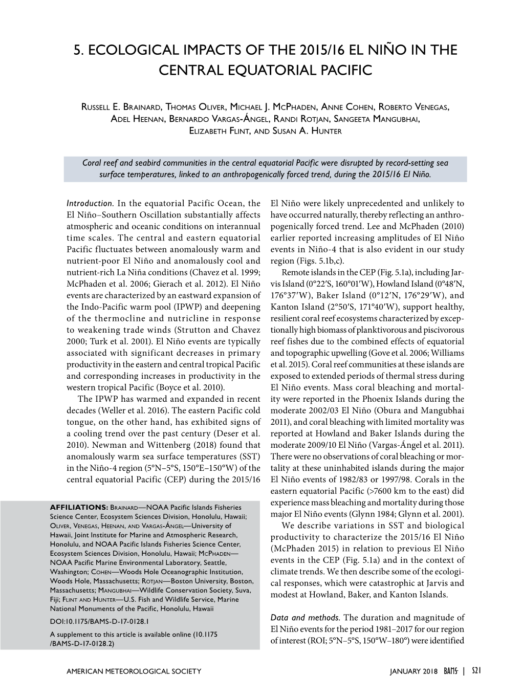 5. Ecological Impacts of the 2015/16 El Niño in the Central Equatorial Pacific