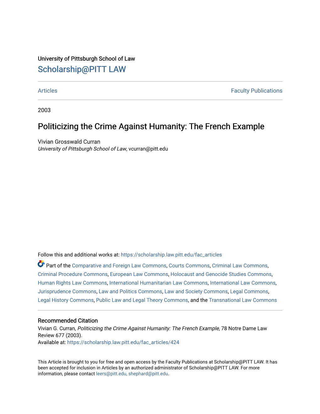 Politicizing the Crime Against Humanity: the French Example