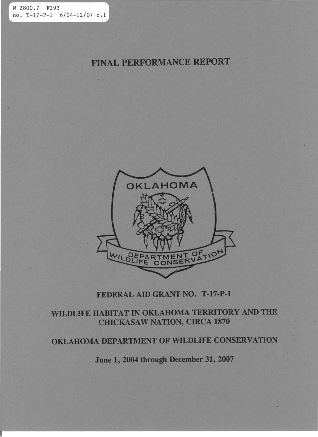 Wildlife Habitat in Oklahoma Territory and the Chickasaw Nation, Circa 1870