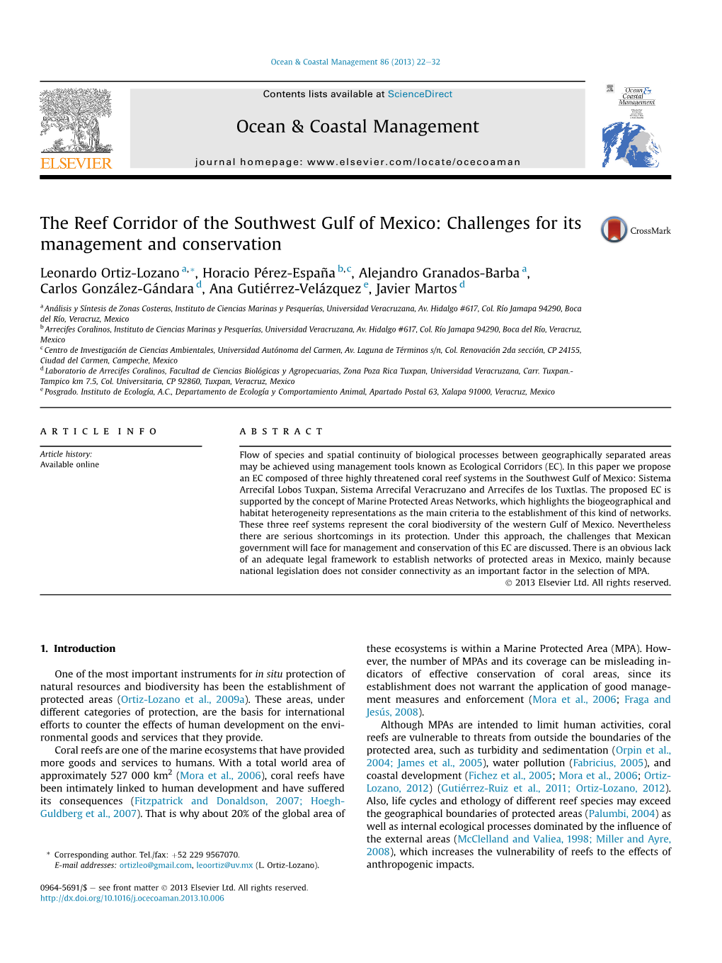 The Reef Corridor of the Southwest Gulf of Mexico: Challenges for Its Management and Conservation