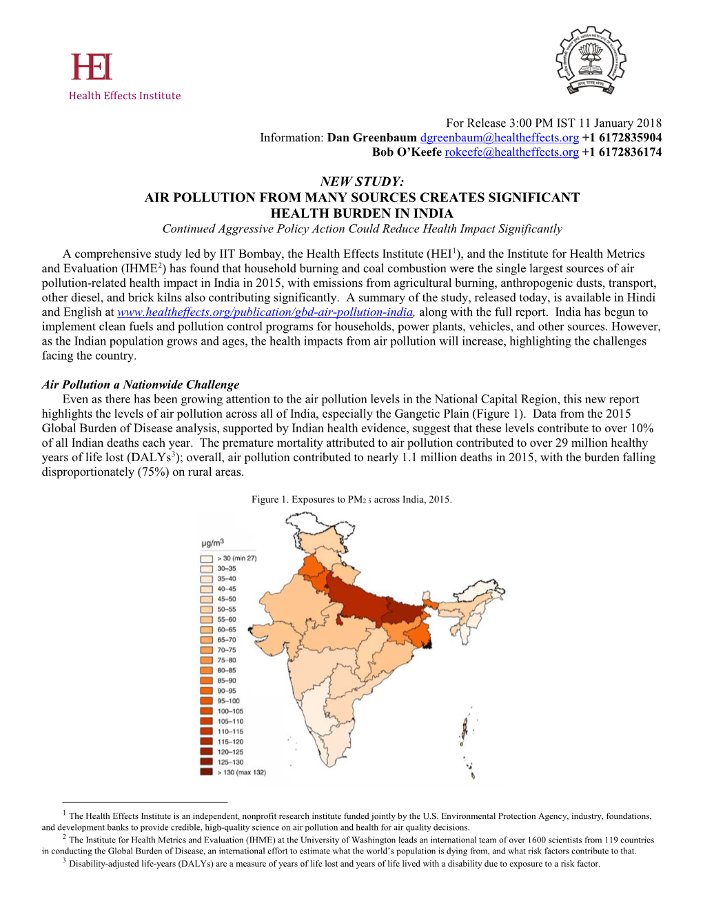 NEW STUDY: AIR POLLUTION from MANY SOURCES CREATES SIGNIFICANT HEALTH BURDEN in INDIA Continued Aggressive Policy Action Could Reduce Health Impact Significantly