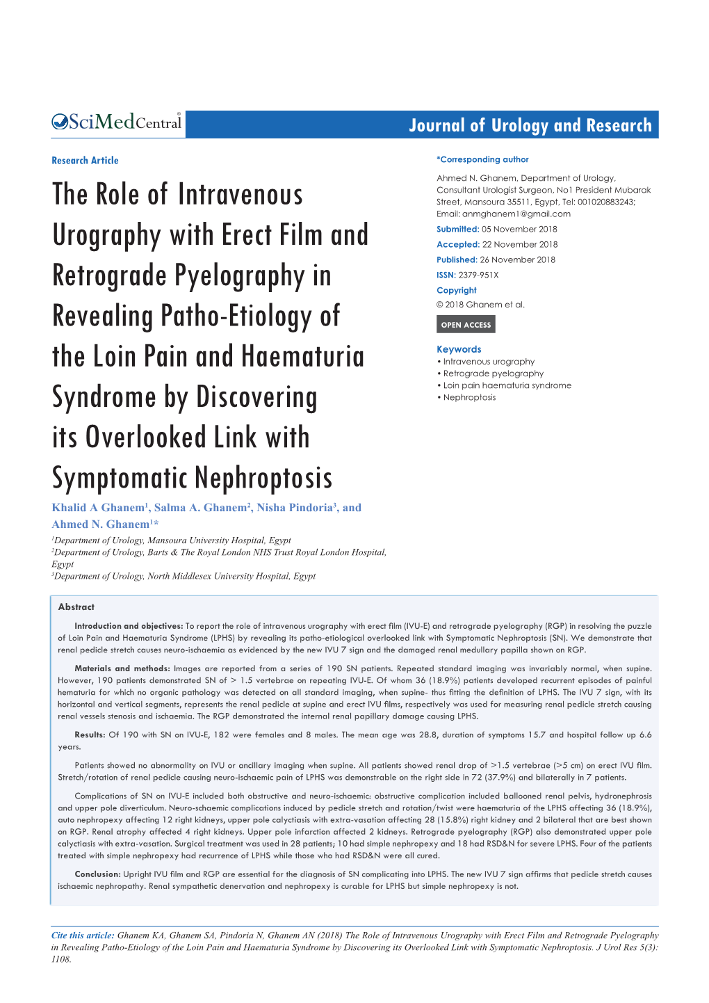 The Role of Intravenous Urography with Erect Film and Retrograde