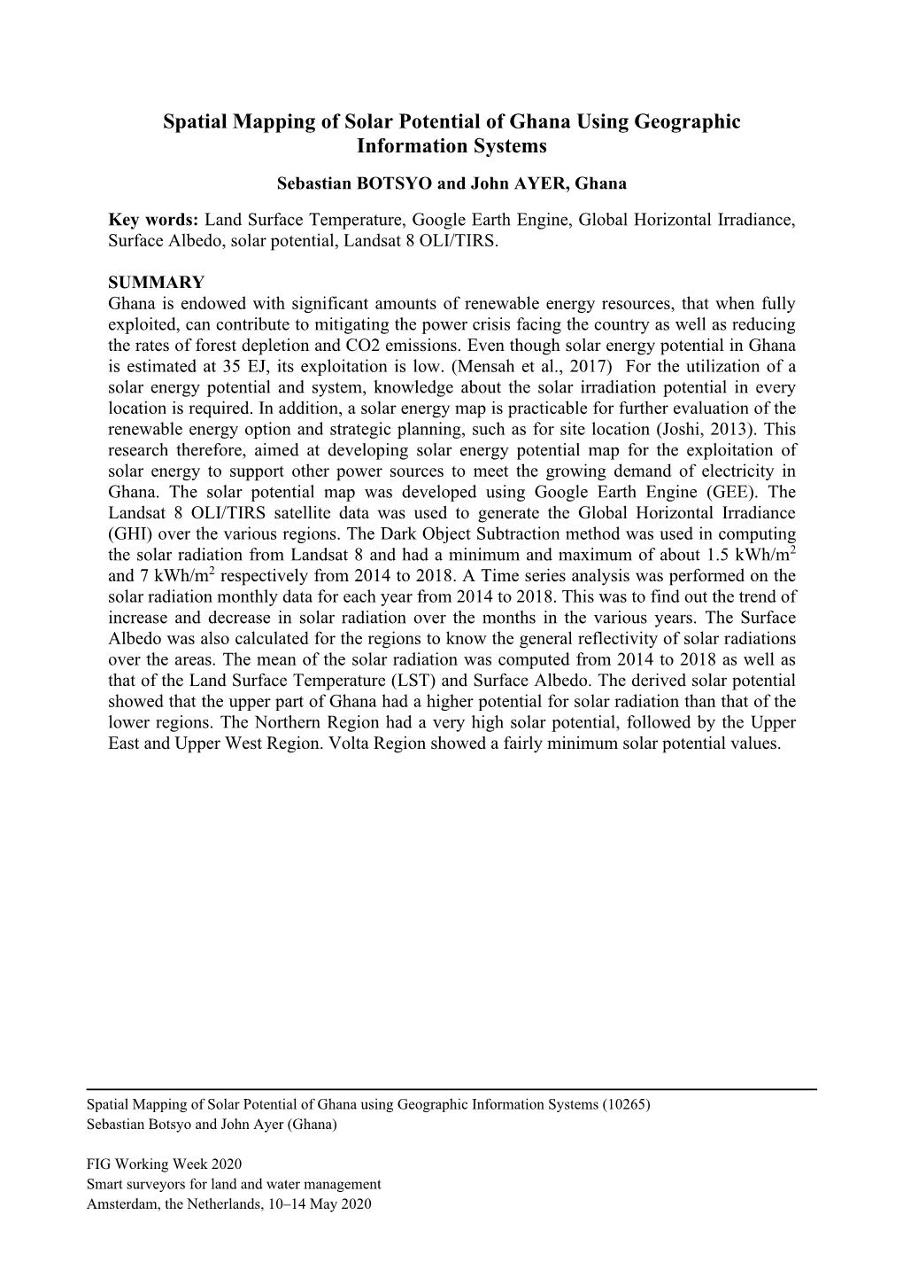 Spatial Mapping of Solar Potential of Ghana Using Geographic Information Systems