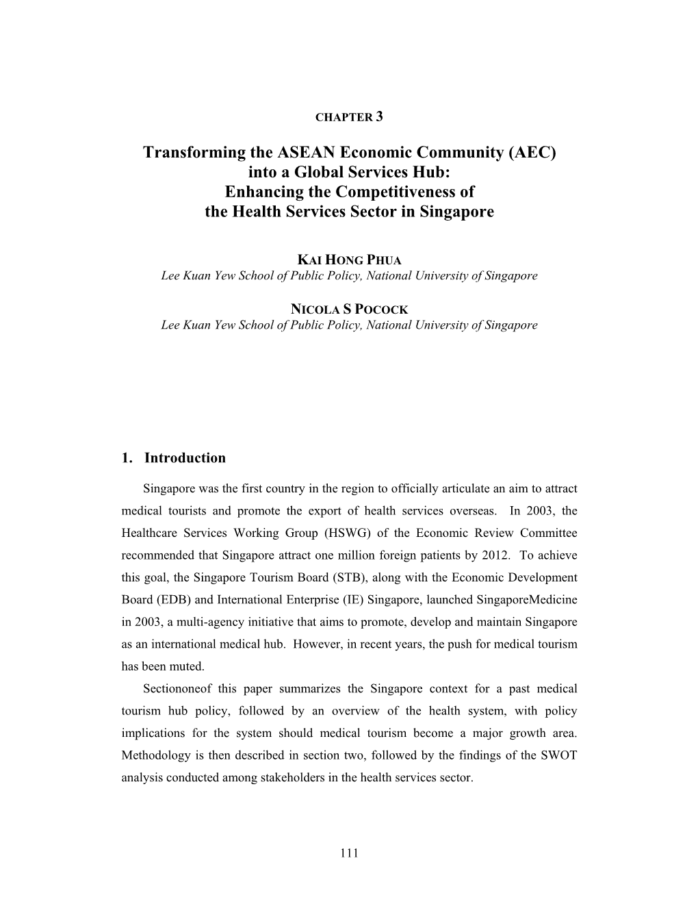 Enhancing the Competitiveness of the Health Services Sector in Singapore
