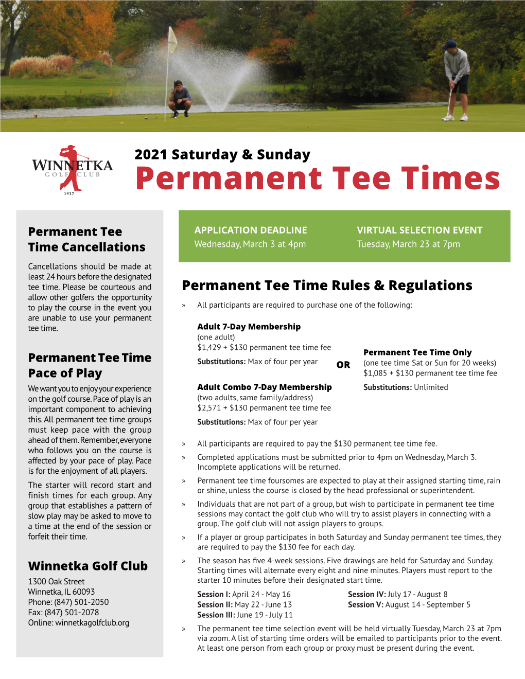 2021 Permanent Tee Time Application