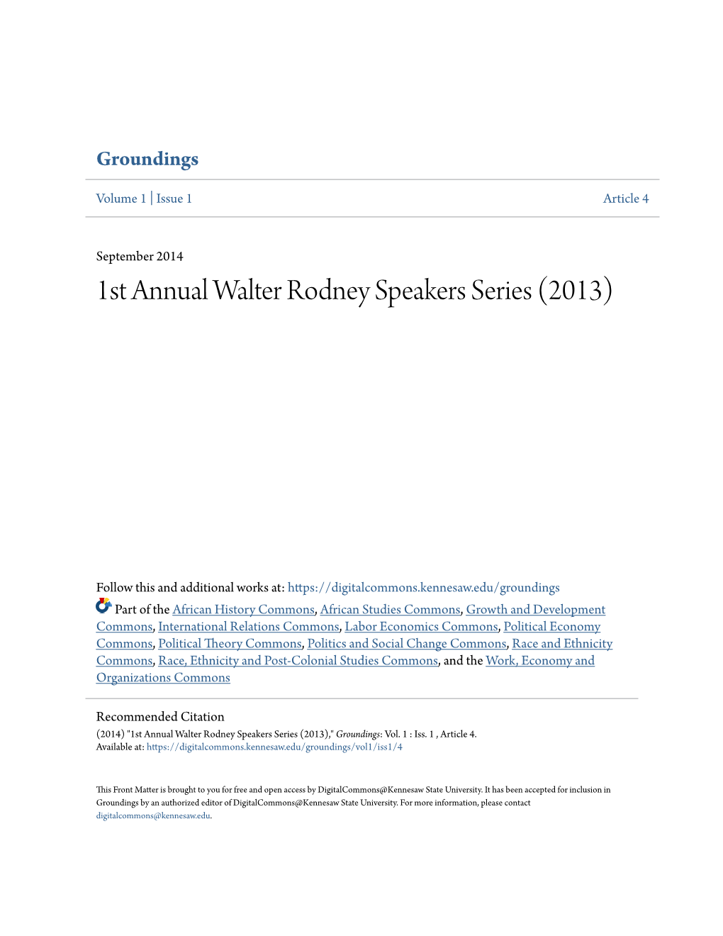 1St Annual Walter Rodney Speakers Series (2013)