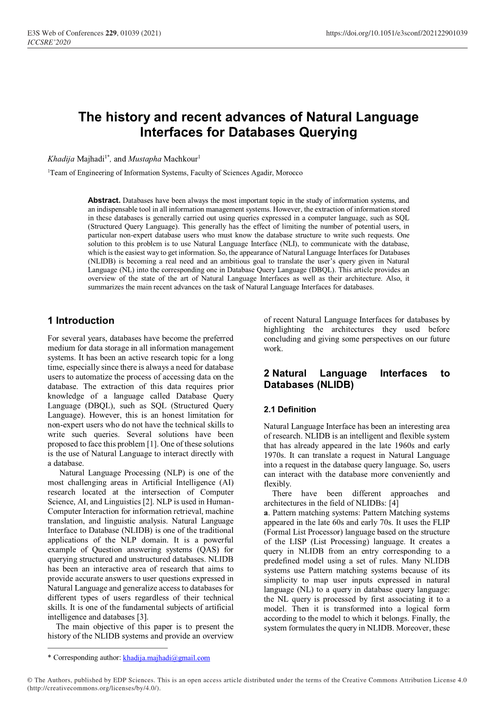 The History and Recent Advances of Natural Language Interfaces for Databases Querying