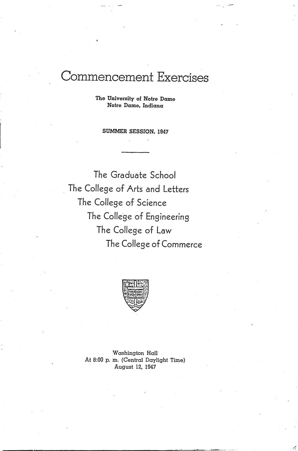 1947-08-12 University of Notre Dame Commencement Program