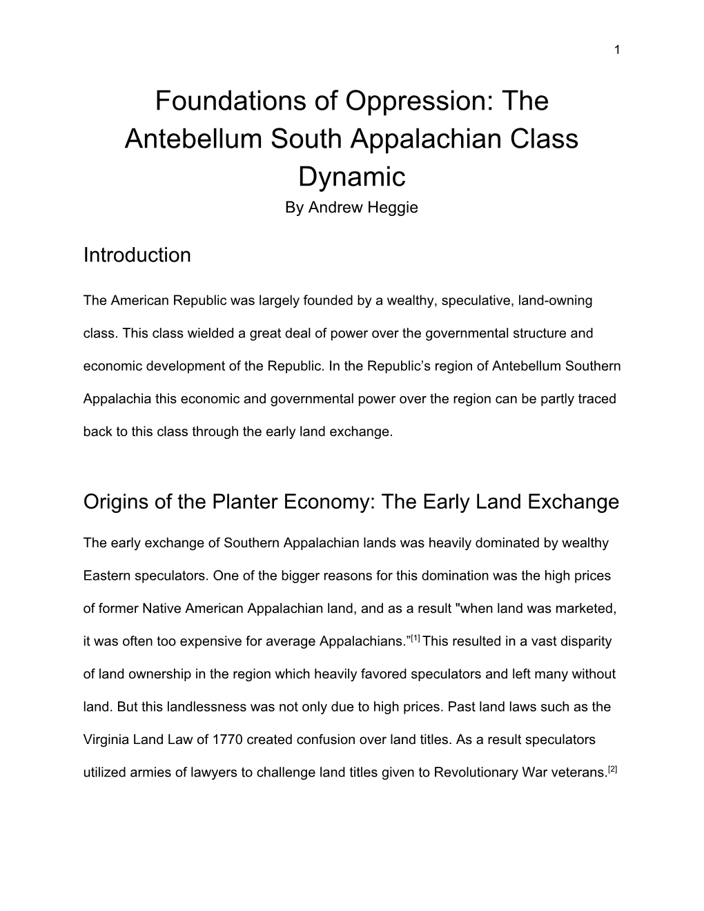 Foundations of Oppression: the Antebellum South Appalachian Class Dynamic by Andrew Heggie