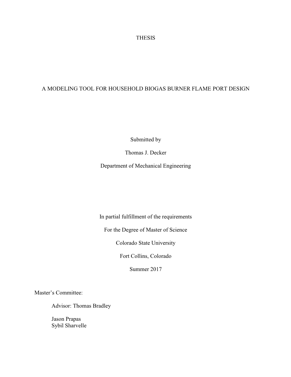 Thesis a Modeling Tool for Household Biogas Burner