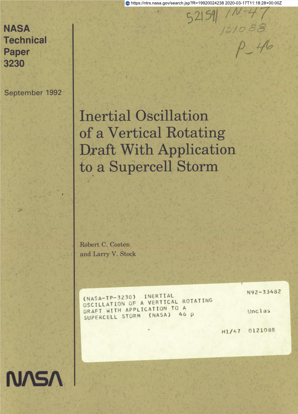 Inertial Oscillation of a Vertical Rotating Draft with Application to a Sup''ercell Storm