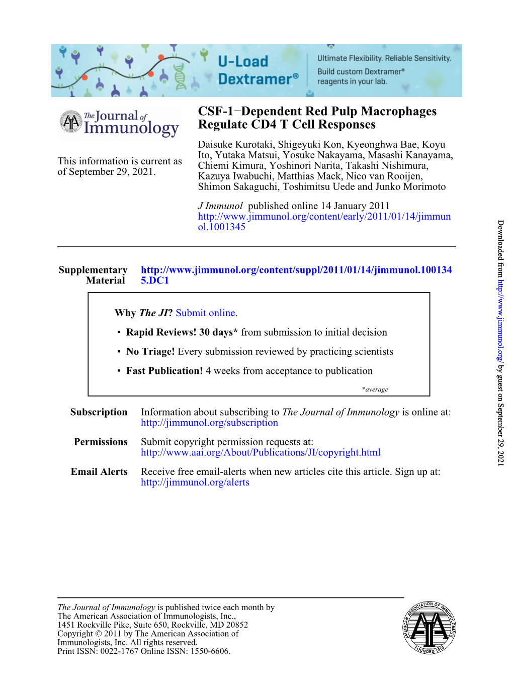 Regulate CD4 T Cell Responses Dependent Red Pulp Macrophages − CSF-1