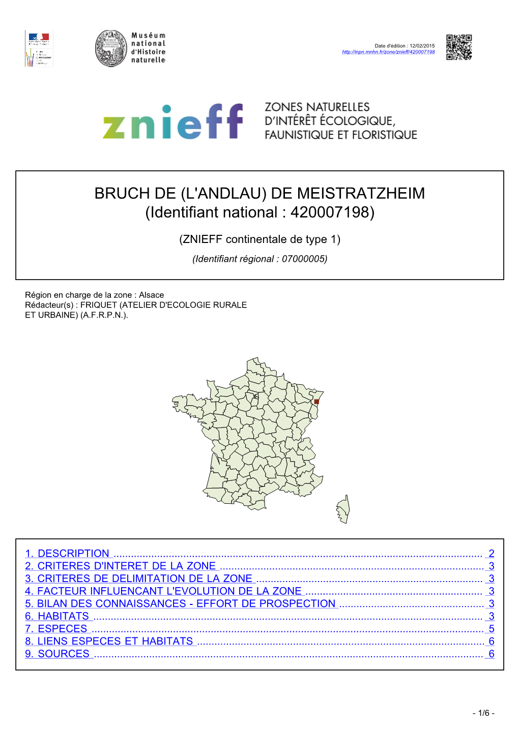 BRUCH DE (L'andlau) DE MEISTRATZHEIM (Identifiant National : 420007198)