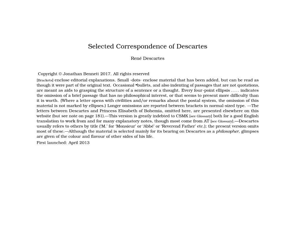 Selected Correspondence of Descartes