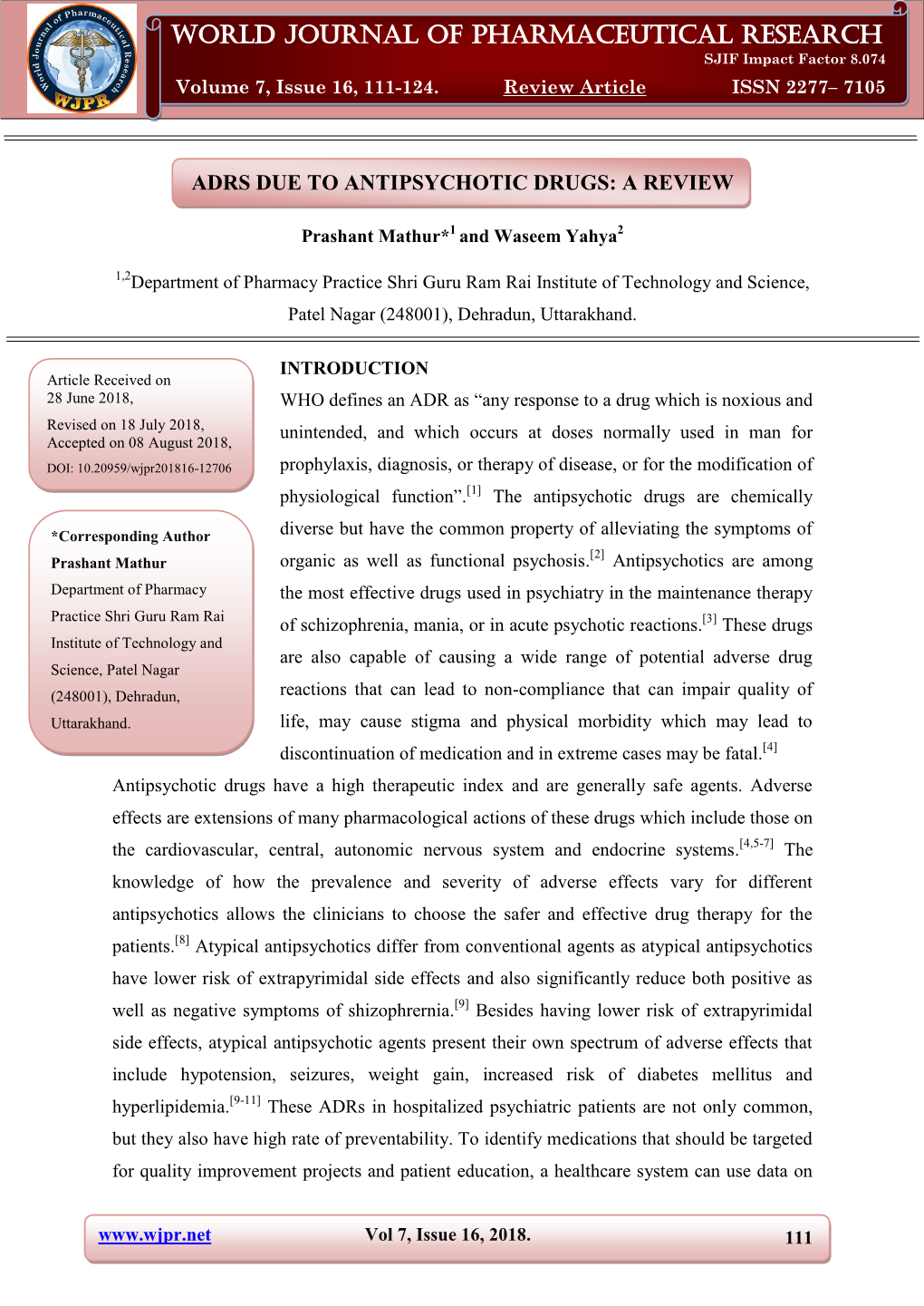 World Journal of Pharmaceutical Research Mathur Et Al