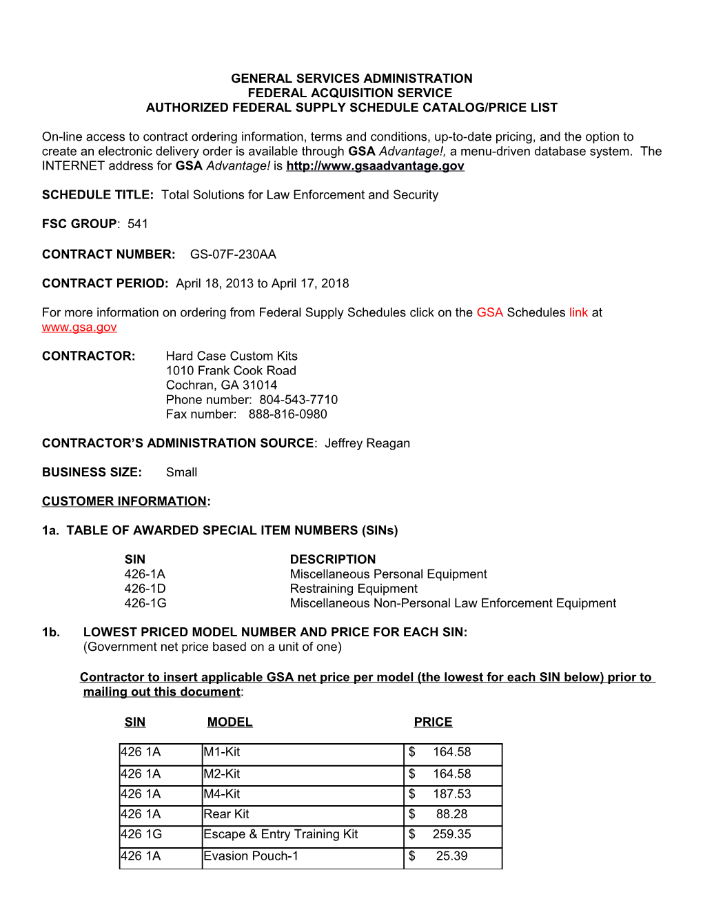 Standard Form 1449, Contract for Commercial Items (Cont D) Page 1A s3