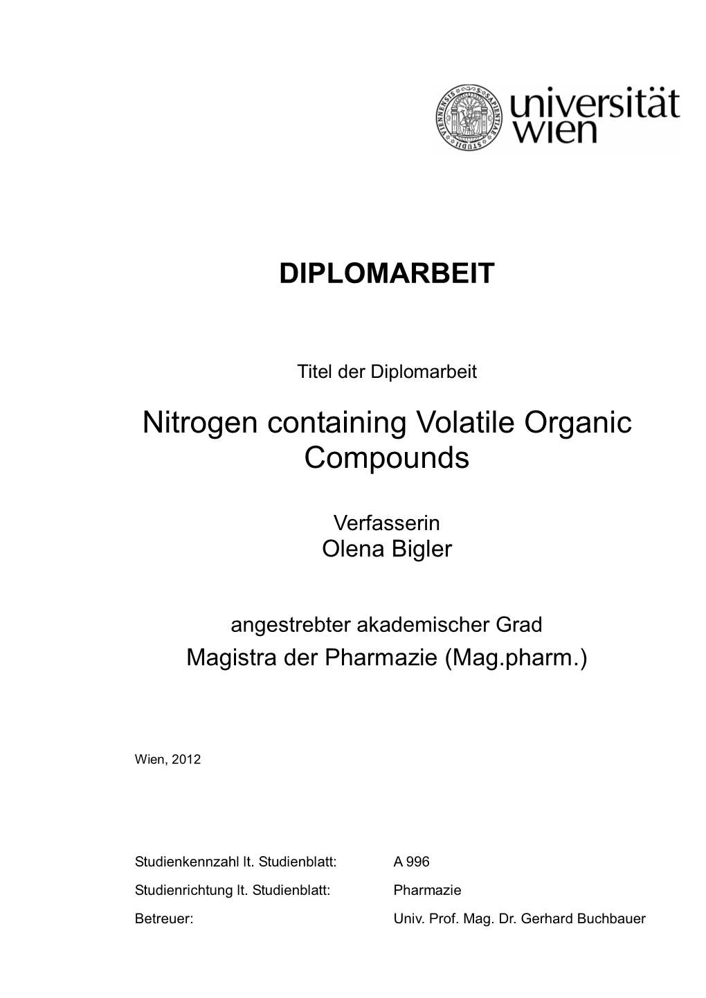 Nitrogen Containing Volatile Organic Compounds