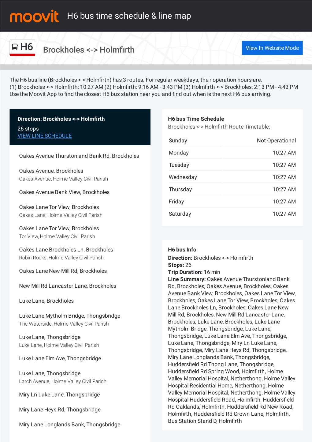 H6 Bus Time Schedule & Line Route