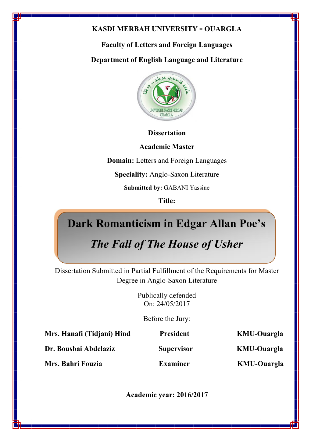 Dark Romanticism in Edgar Allan Poe's the Fall of the House of Usher