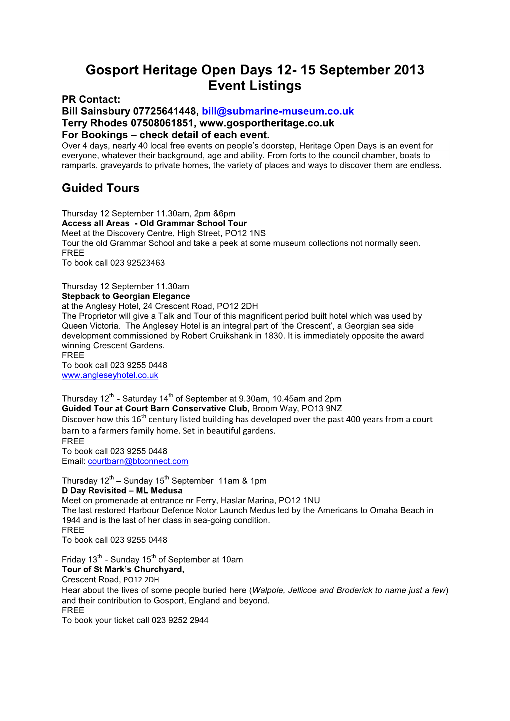 Gosport Heritage Open Days 12- 15 September 2013 Event Listings