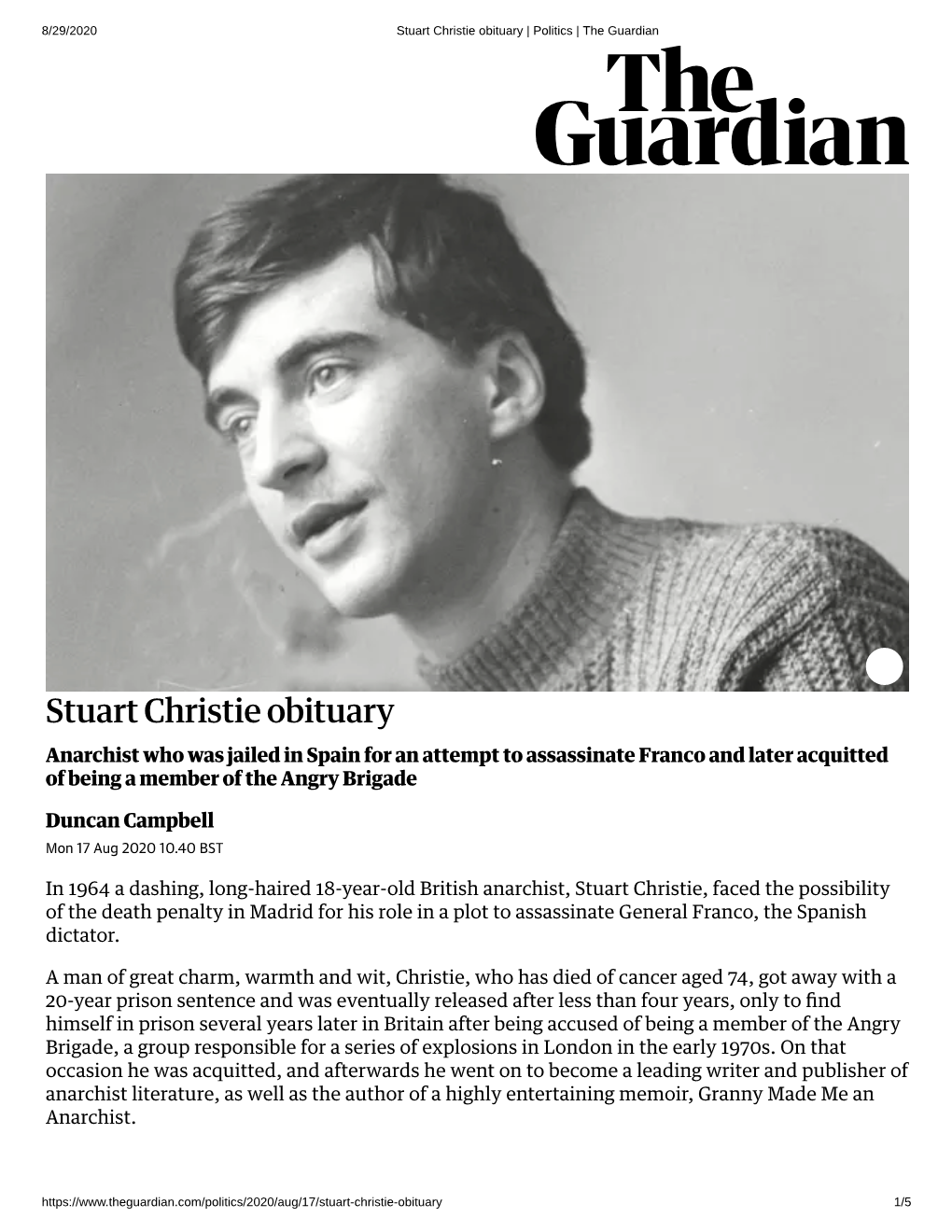 Stuart Christie Obituary | Politics | the Guardian