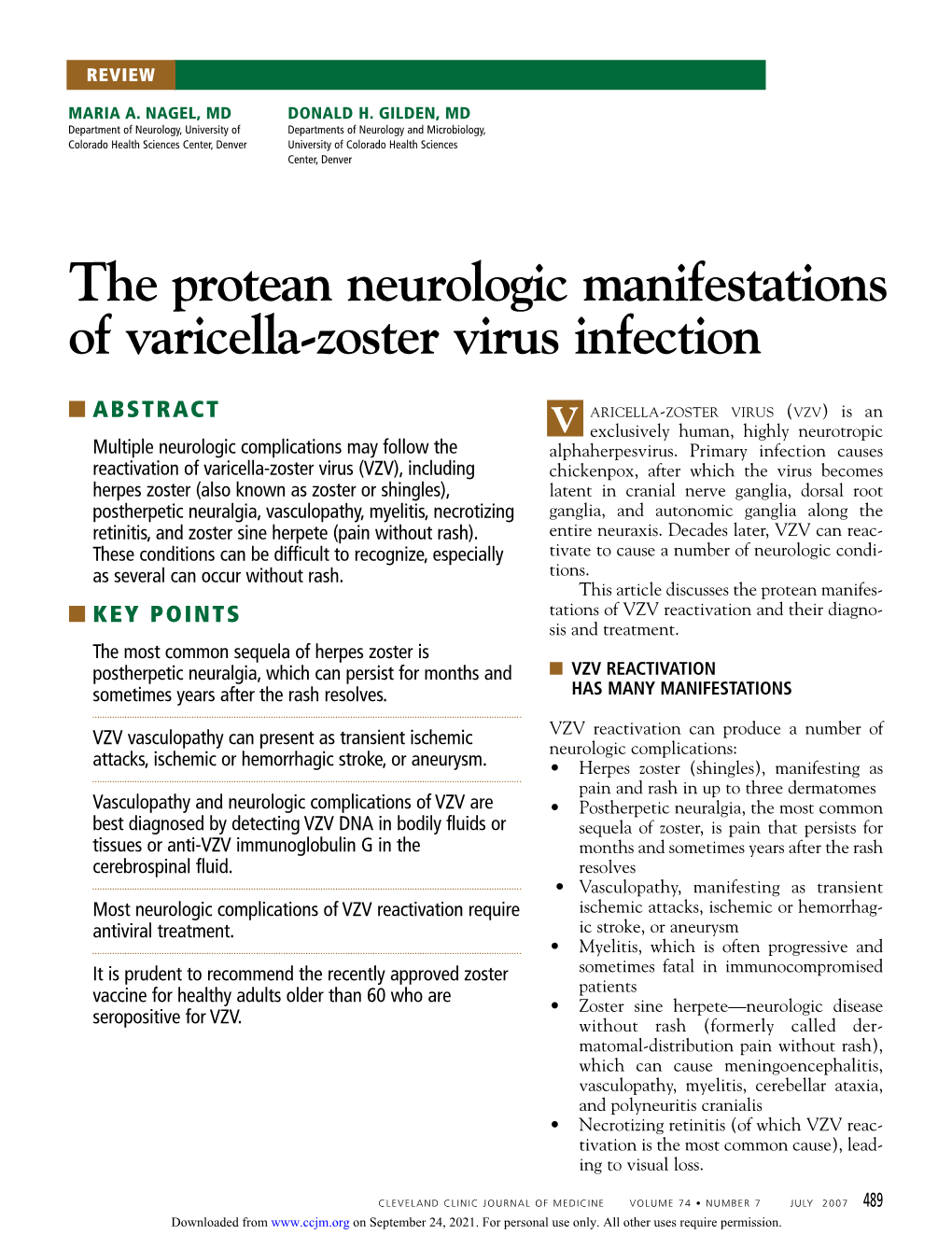 The Protean Neurologic Manifestations of Varicella-Zoster Virus Infection