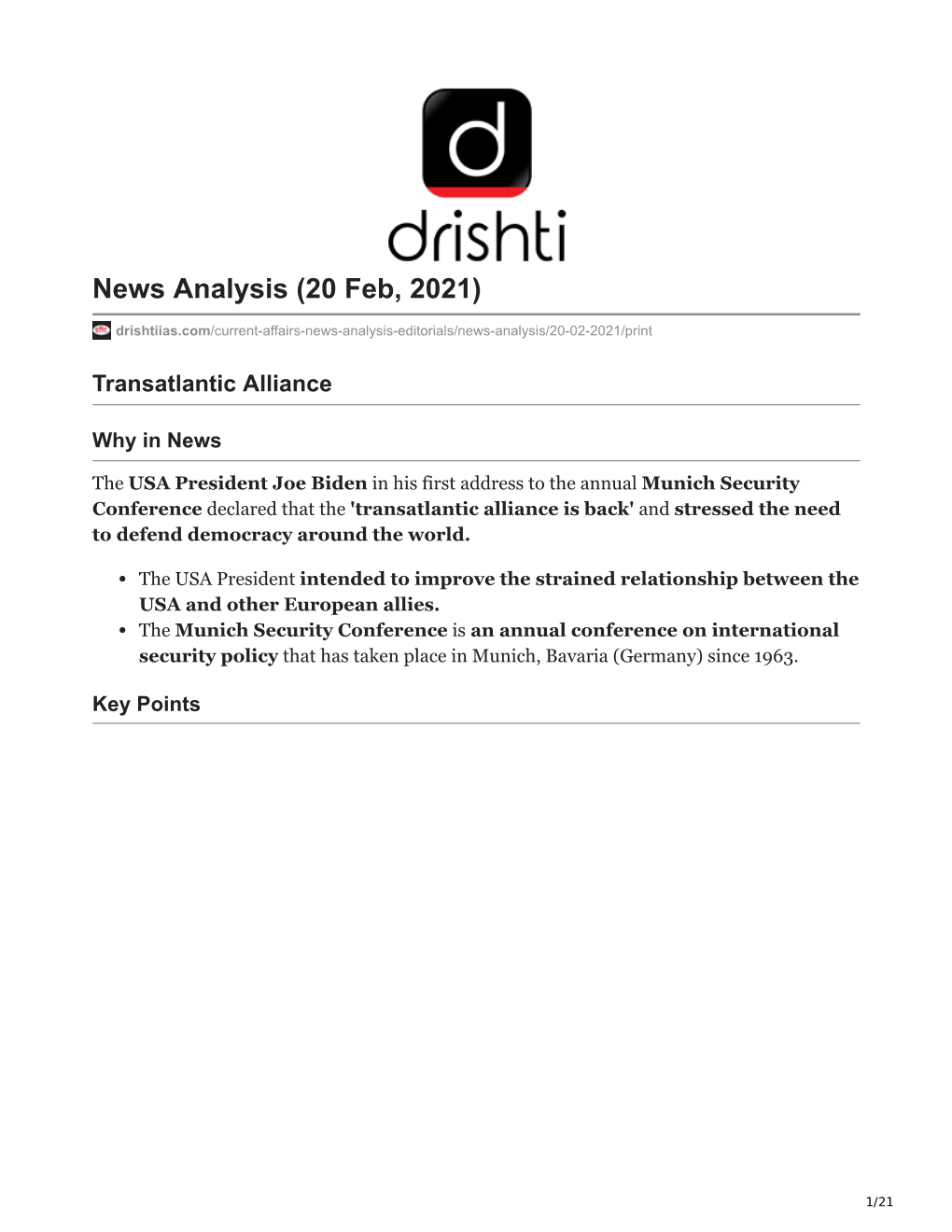 News Analysis (20 Feb, 2021)