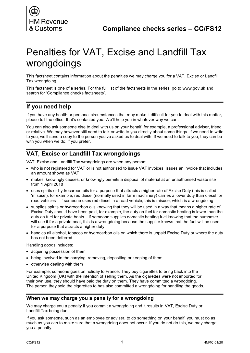 Penalties for VAT, Excise and Landfill Tax Wrongdoings