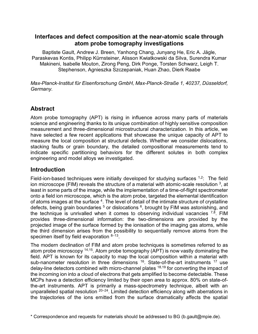 Interfaces and Defect Composition at the Near-Atomic Scale Through Atom Probe Tomography Investigations Baptiste Gault, Andrew J