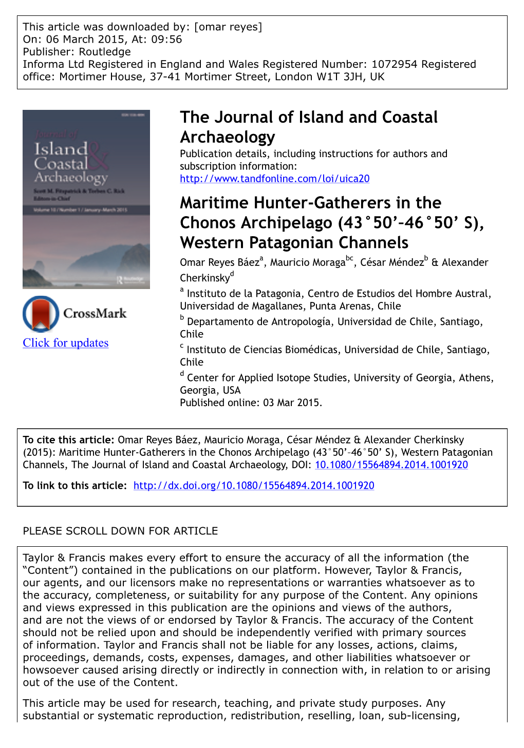 Maritime Hunter-Gatherers in the Chonos Archipelago