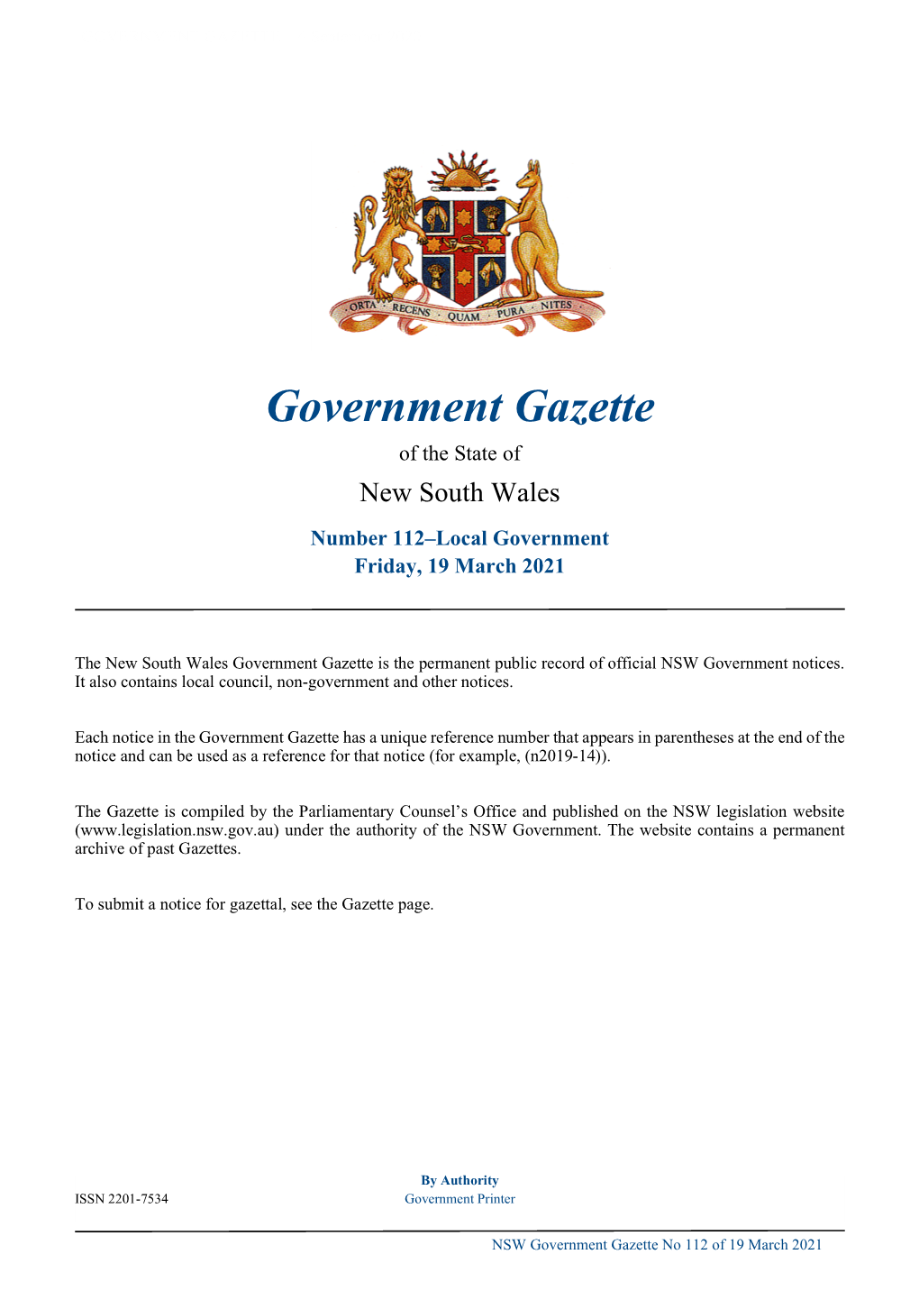 Government Gazette No 112 of Friday 19 March 2021