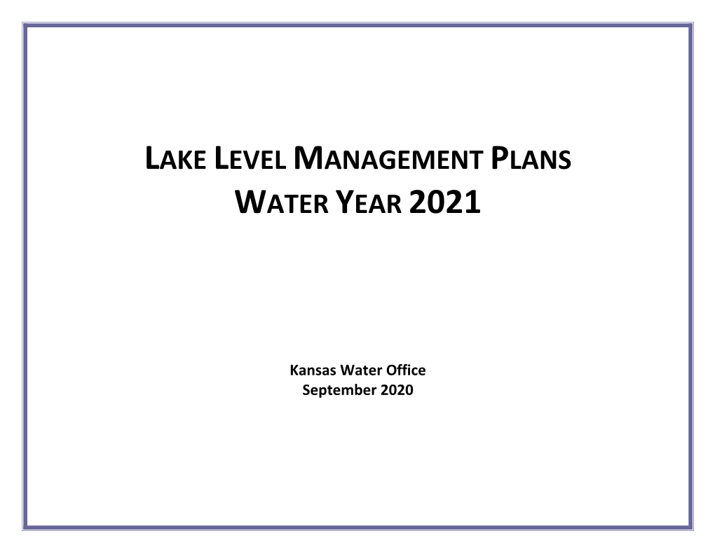 Lake Level Management Plans Water Year 2021