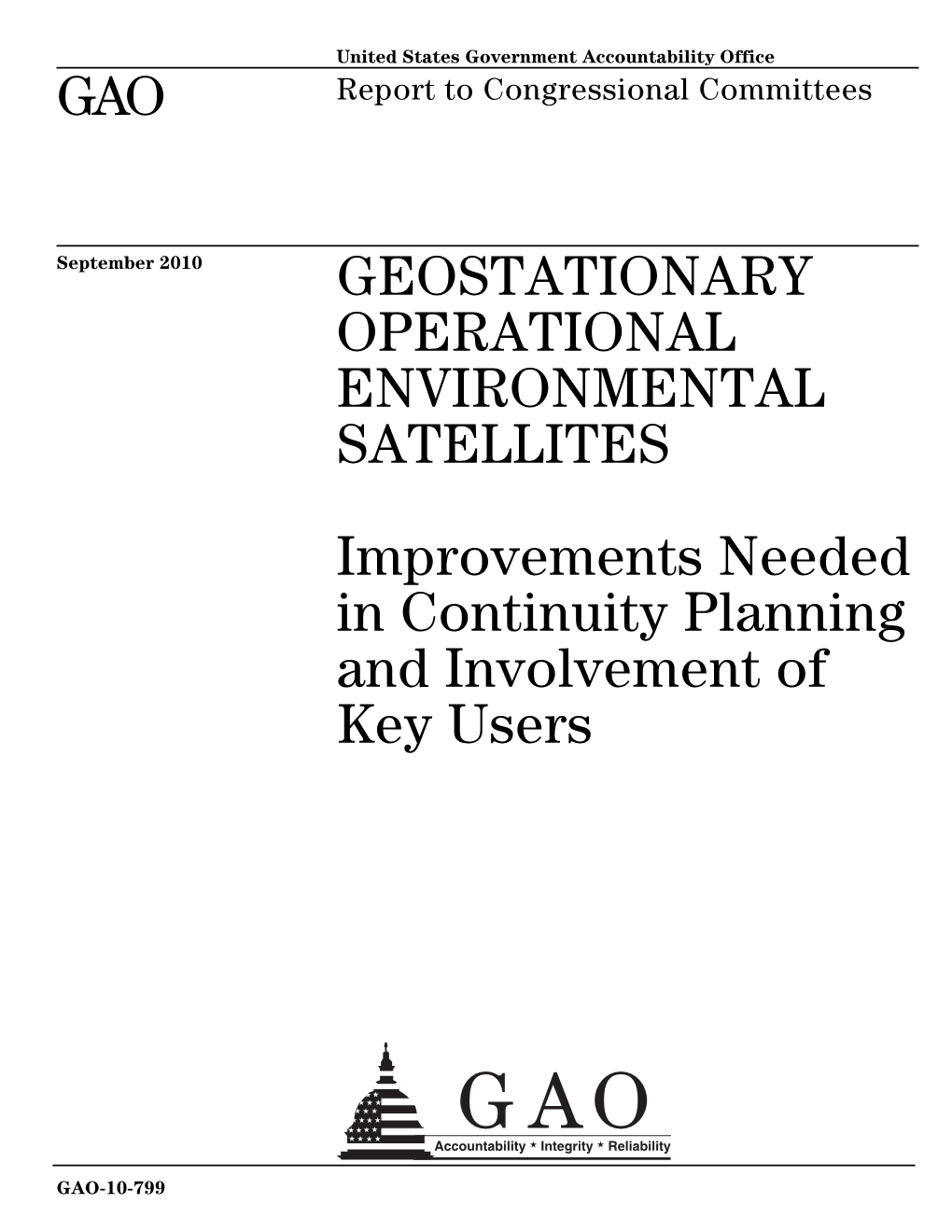 GAO-10-799 Geostationary Operational Environmental Satellites