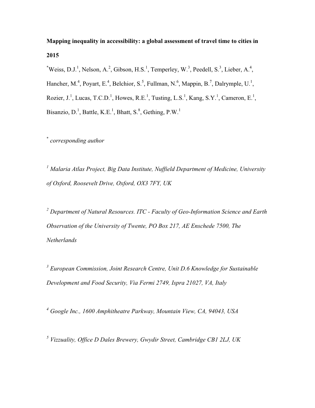 Mapping Inequality in Accessibility: a Global Assessment of Travel Time to Cities In