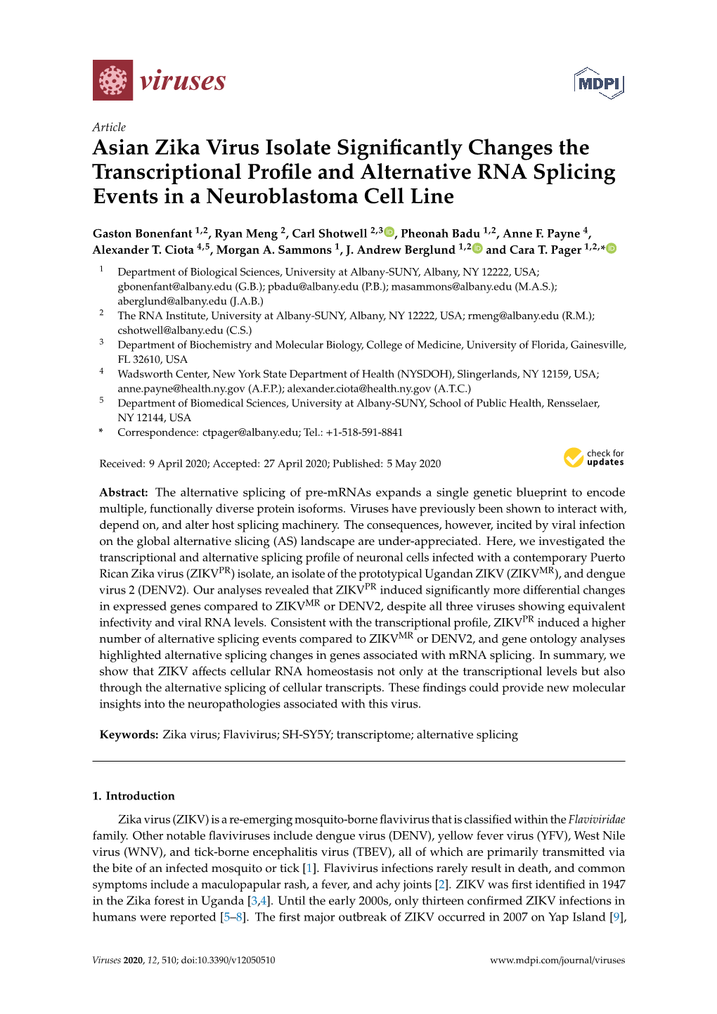 Asian Zika Virus Isolate Significantly Changes the Transcriptional Profile